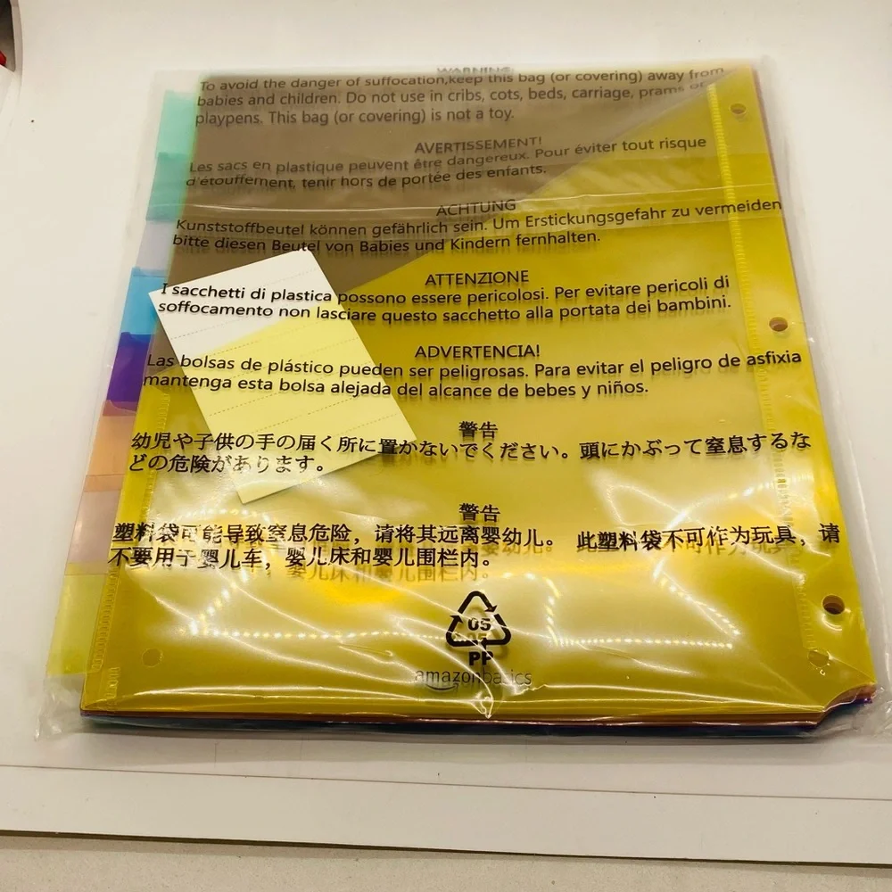 NWT Amazon Multicolor 8 Plastic Dividers With Pockets For 3-Ring Notebook